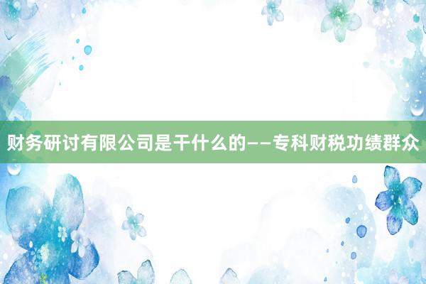 财务研讨有限公司是干什么的——专科财税功绩群众